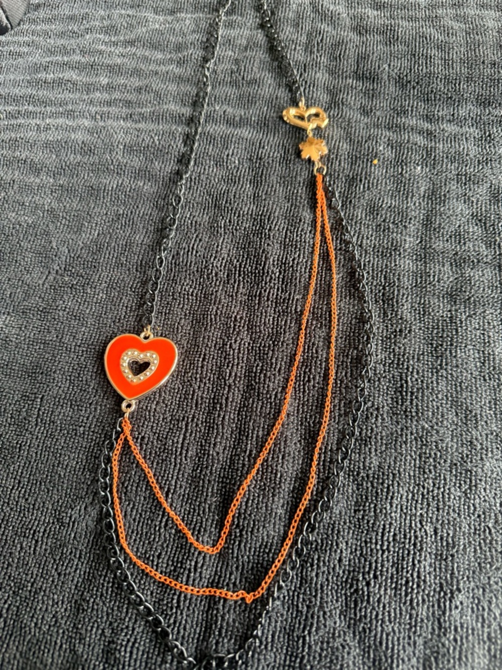 Heart Pendant Layered Necklace - Orange & Black